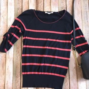 Ann Taylor Loft Navy Pink Striped Top